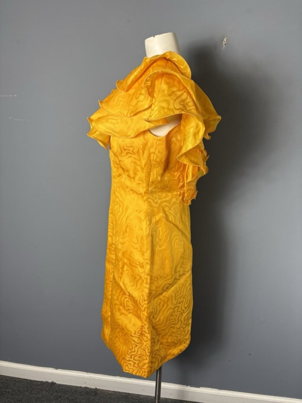 Vintage Morton Myles Yellow Ruffle Cocktail Dress - Picture 4 of 8